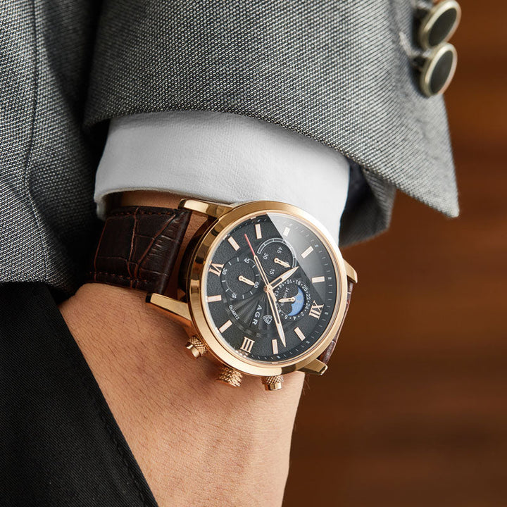 Luxus Quarz Uhr mit Lederarmband