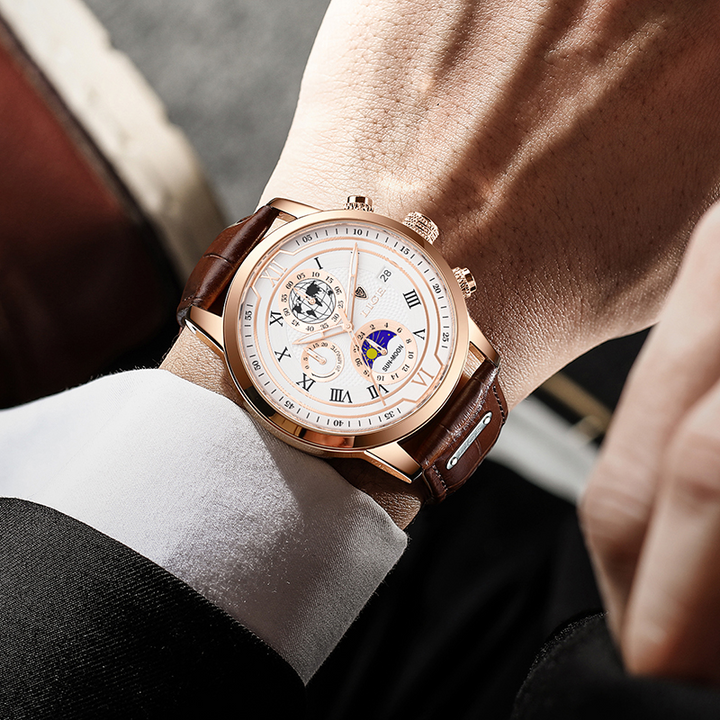 Chronographuhr mit Premium-Lederarmband