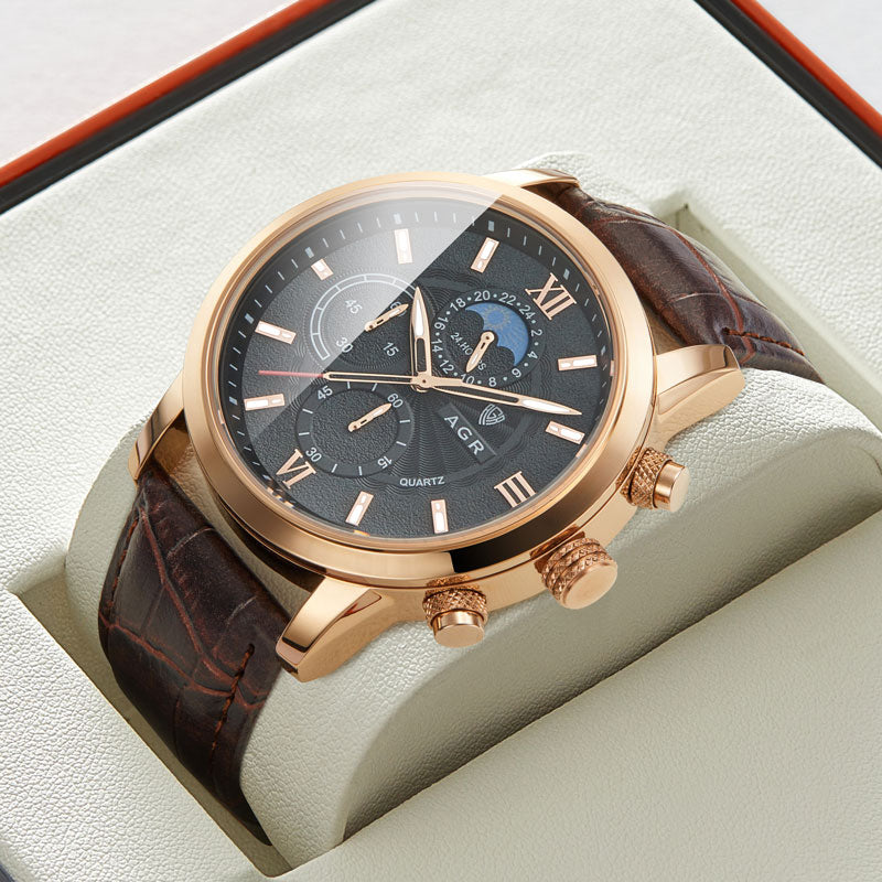 Luxus Quarz Uhr mit Lederarmband
