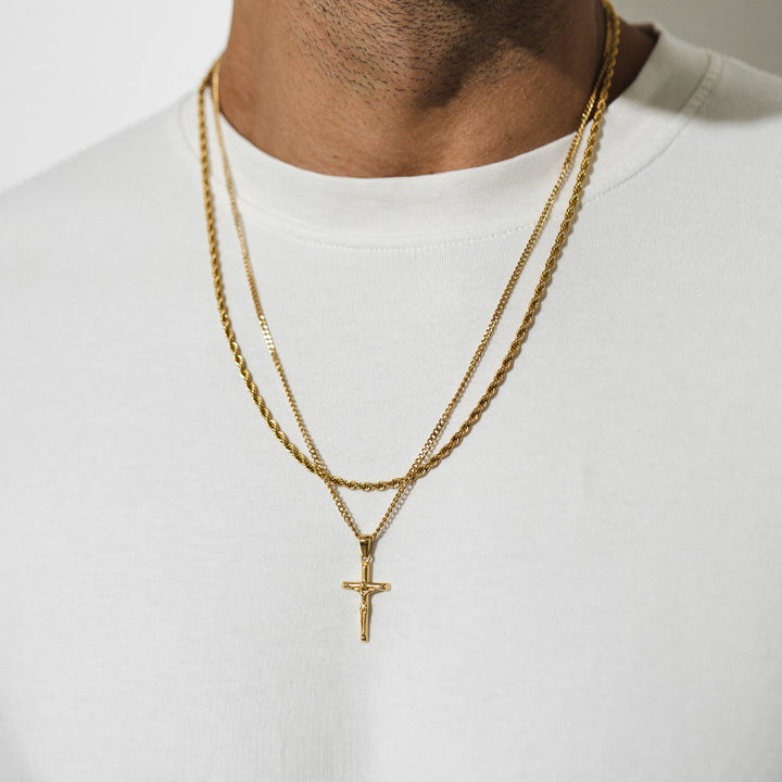 Goldenes Set Halskette mit Kreuz & Kette