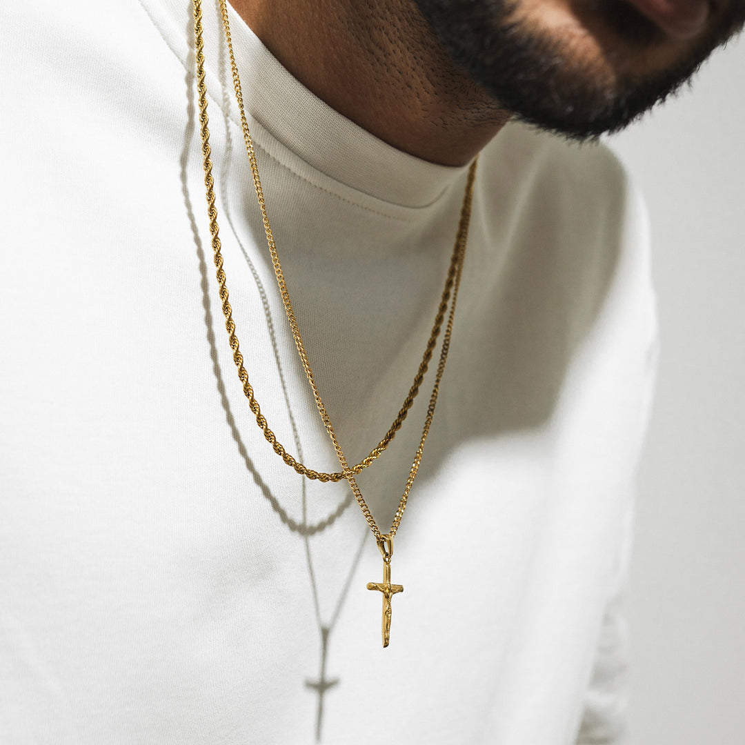 Goldenes Set Halskette mit Kreuz & Kette