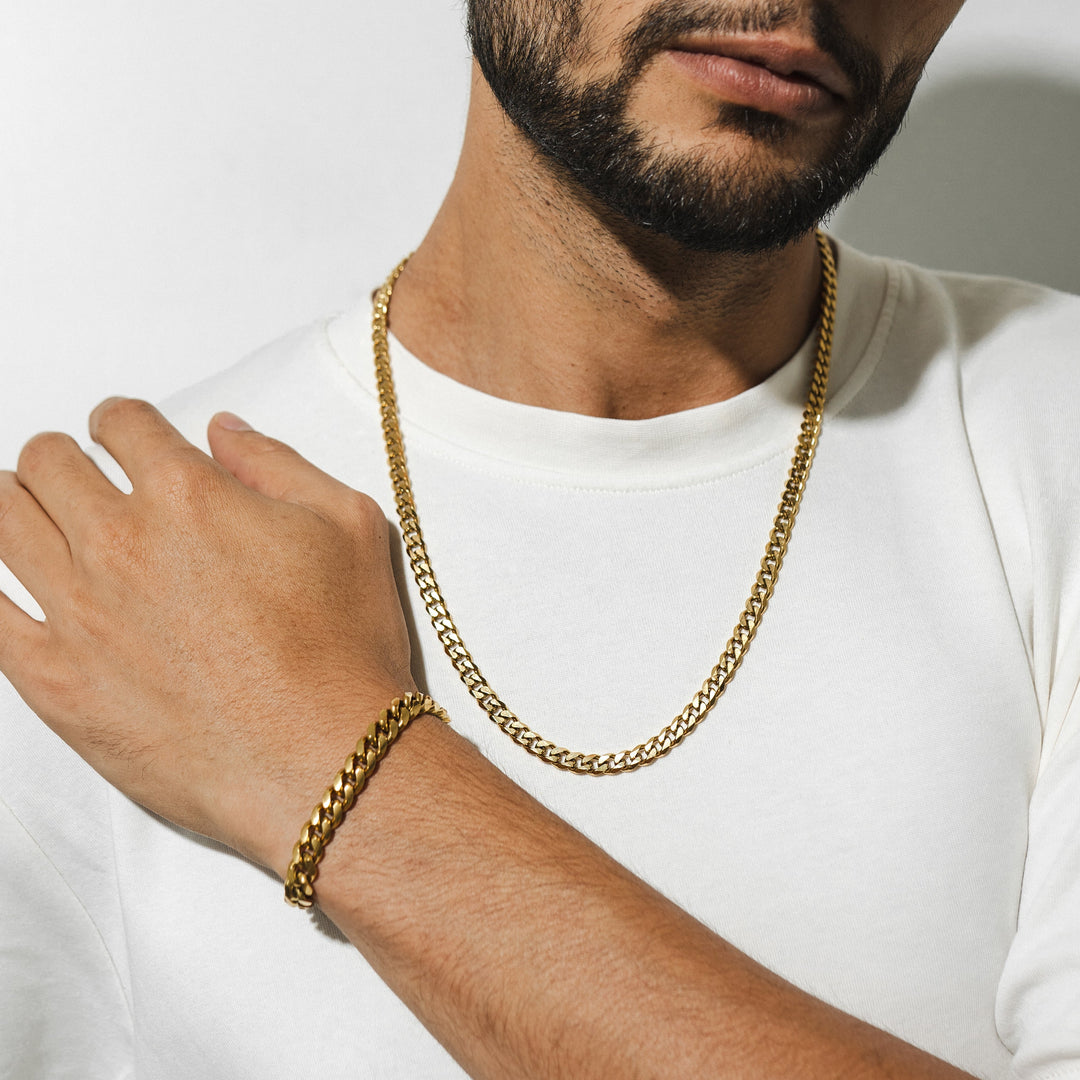 Goldenes Set Kette & Armband Curb