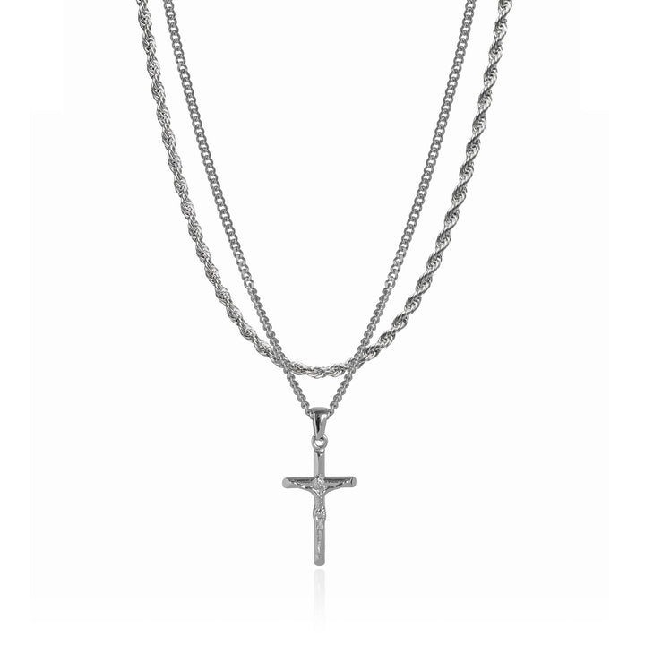 Silbernes Set mit Kreuz & Kette