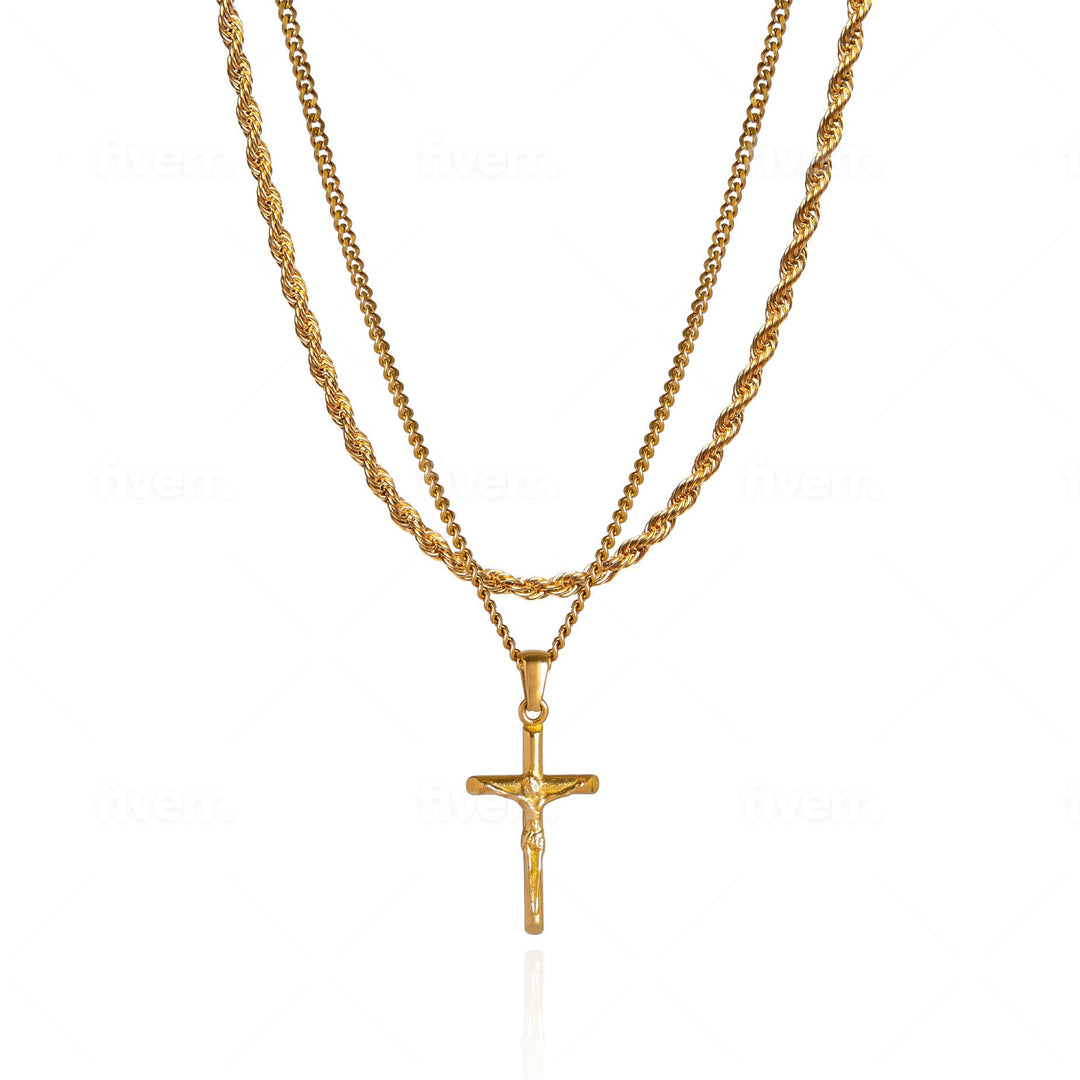 Goldenes Set Halskette mit Kreuz & Kette