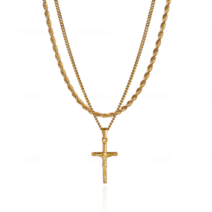Goldenes Set Halskette mit Kreuz & Kette