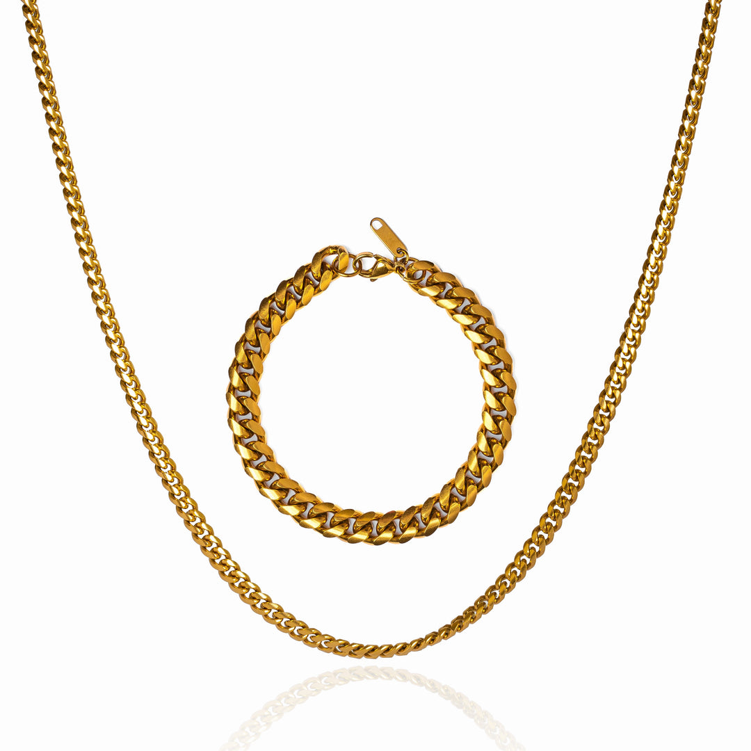Goldenes Set Kette & Armband Curb