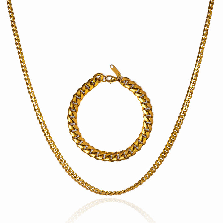 Goldenes Set Kette & Armband Curb